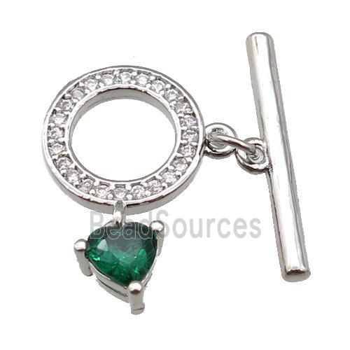 copper Toggle Clasp paved zircon, circle, platinum plated