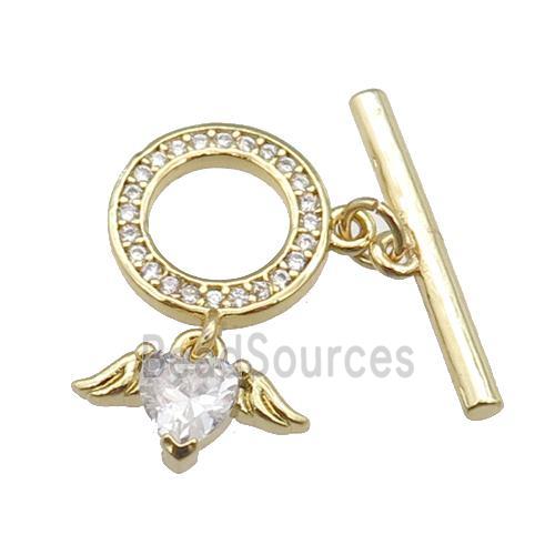 copper Toggle Clasp paved zircon, circle, gold plated