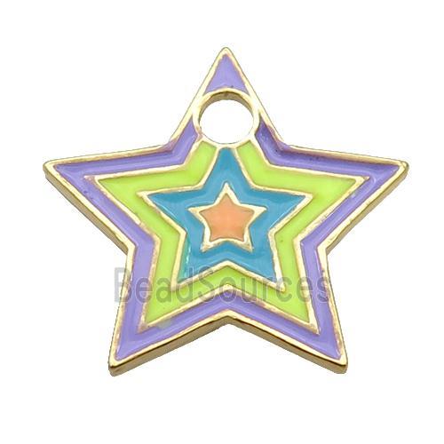 copper Star pendant with multicolor enamel, gold plated