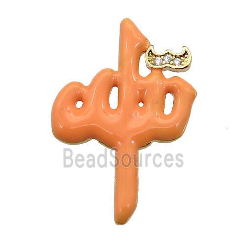 copper Charm pendant with orange enamel, gold plated