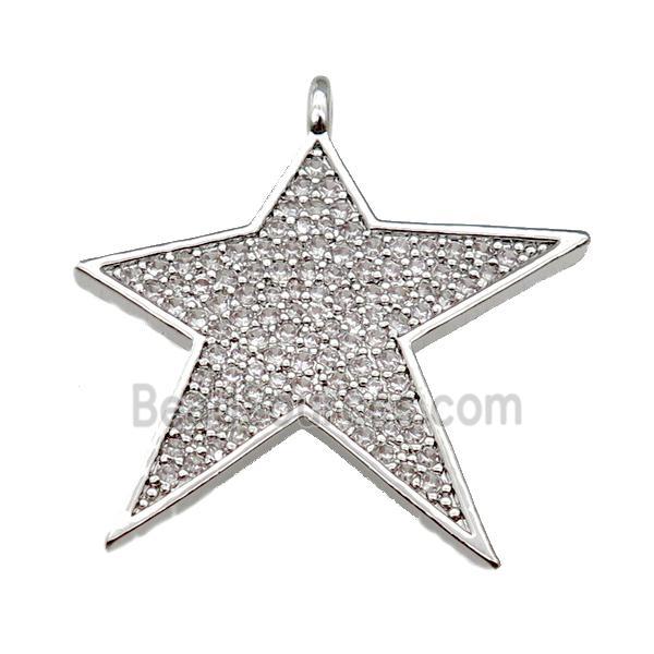 copper Star pendant paved zircon, platinum plated