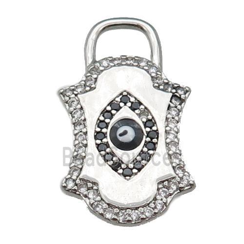 copper Eye pendant paved zircon with black enamel, platinum plated