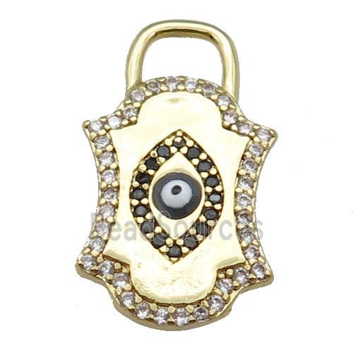 copper Eye pendant paved zircon with black enamel, gold plated