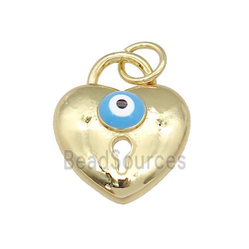 copper Heart pendant with blue enamel Evil Eye, gold plated