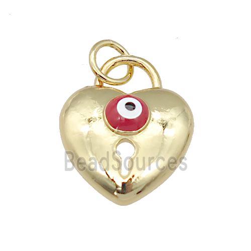 copper Heart pendant with red enamel Evil Eye, gold plated