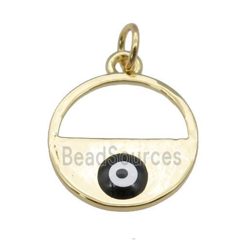 copper circle with black enamel Evil Eye, gold plated