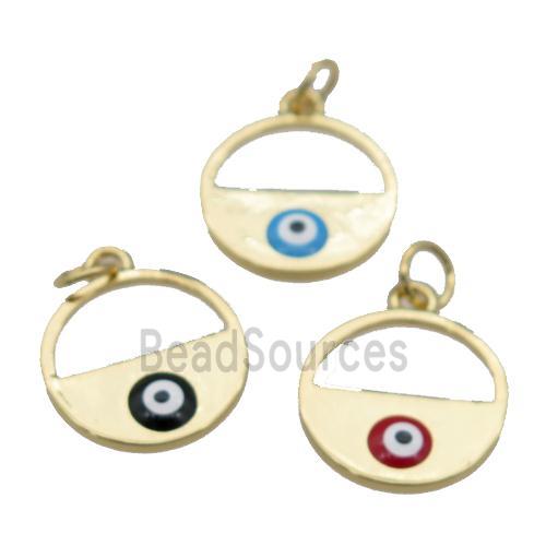 copper circle with enamel Evil Eye, gold plated, mixed