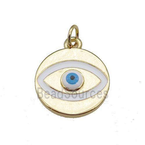 copper Evil Eye pendant with white enamel, gold plated