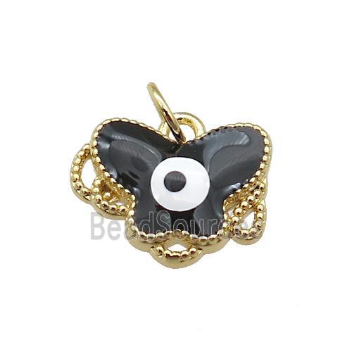 copper Butterfly pendant with black enamel, evil eye, gold plated