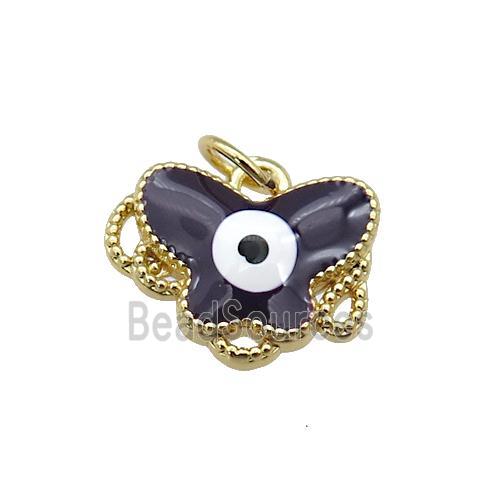 copper Butterfly pendant with darkpurple enamel, evil eye, gold plated