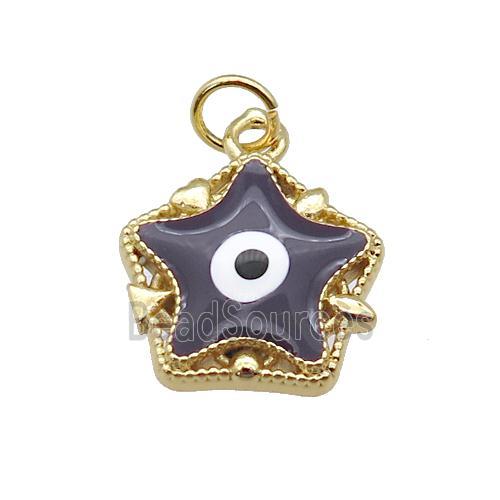 copper Star pendant with darkpurple enamel, evil eye, gold plated