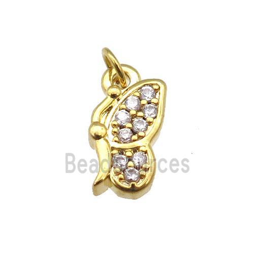 copper butterfly pendant paved zircon, gold plated