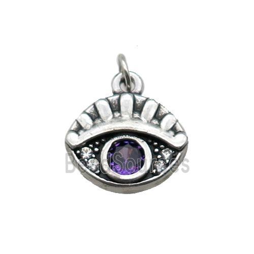 copper Eye charm pendant paved zircon, platinum plated