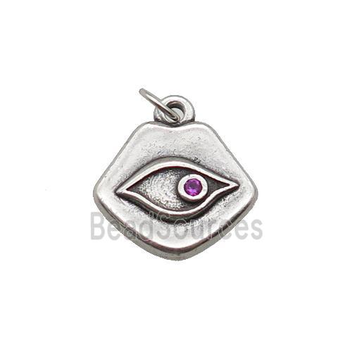 copper Eye charm pendant paved zircon, platinum plated