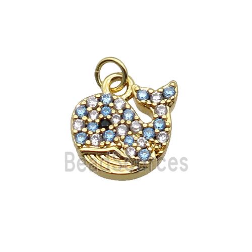 copper Dolphin pendant paved zircon, gold plated