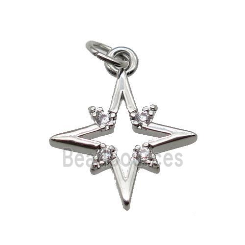 copper Star pendant paved zircon, platinum plated