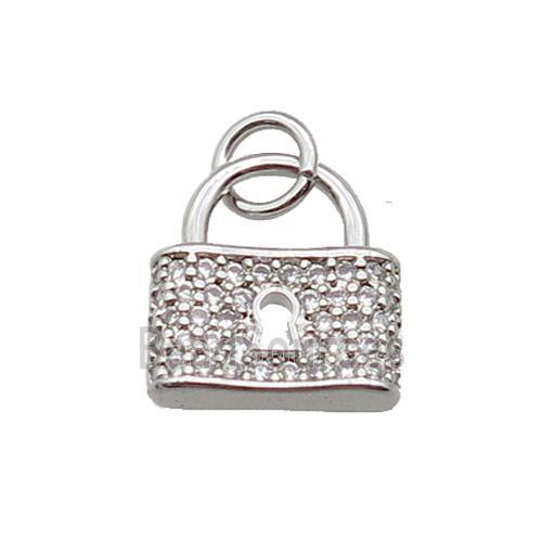 copper Lock pendant paved zircon, platinum plated