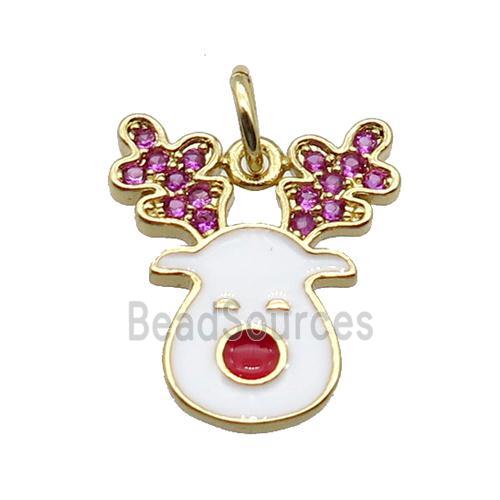 copper Christmas Reindeer Charms pendant paved zircon with white enamel, gold plated