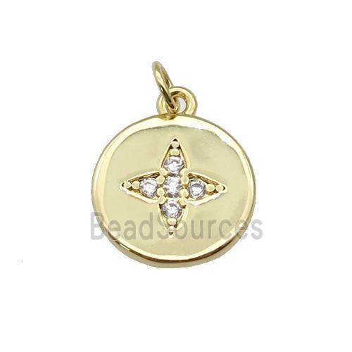 copper circle Star pendant paved zircon, gold plated