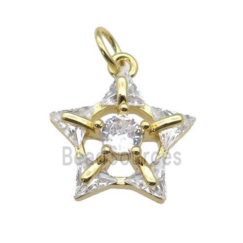 copper Star pendant paved zircon, gold plated