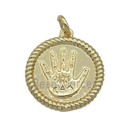 copper Hand pendant with eye, gold plated