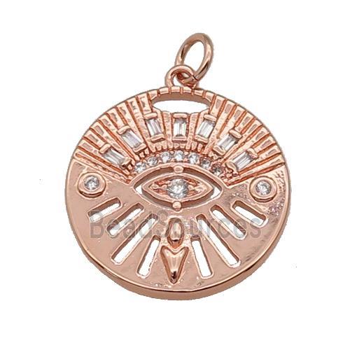 copper circle pendant paved zircon, rose gold