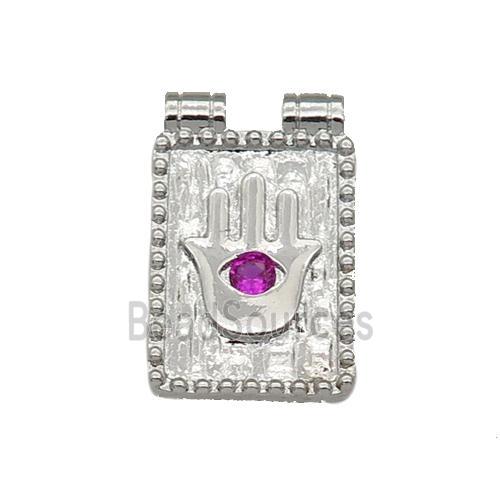 copper rectangle Hand pendant paved zircon, platinum plated