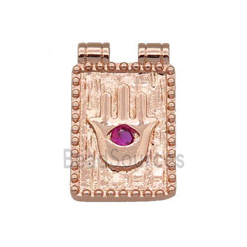 copper rectangle Hand pendant paved zircon, rose gold