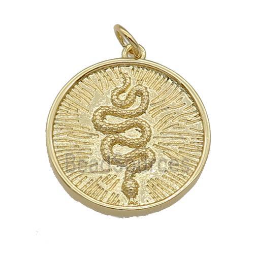 copper circle Snake pendant, gold plated