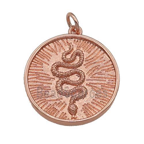 copper circle Snake pendant, rose gold