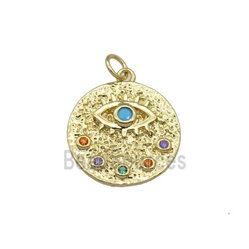 copper circle Eye pendant paved zircon, gold plated