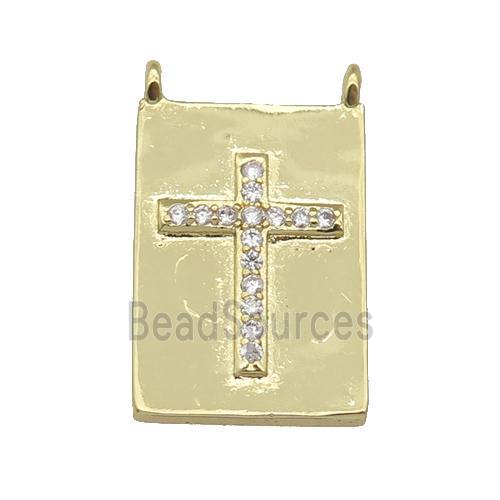 copper rectangle Cross pendant paved zircon, gold plated