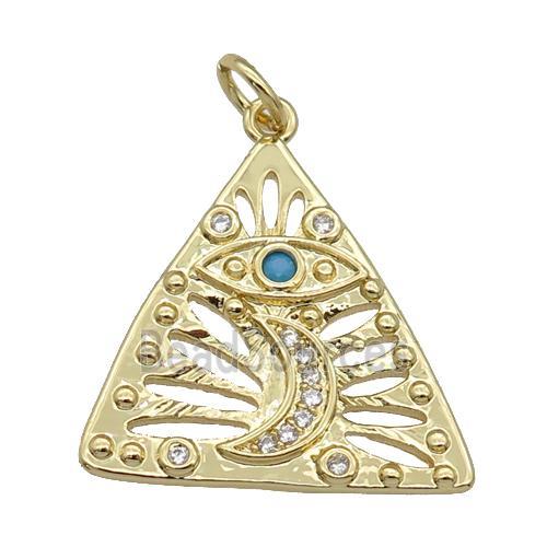 copper Triangle eye pendant paved zircon, moon, gold plated