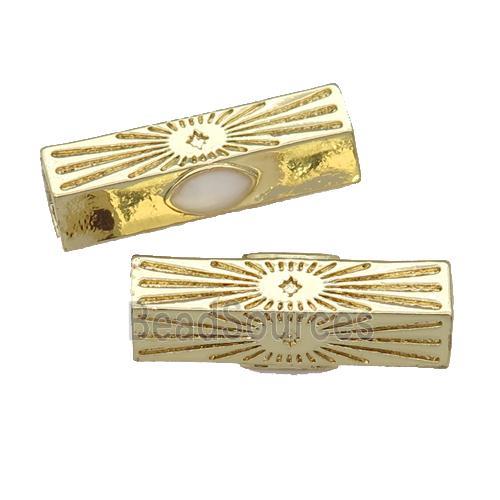 copper hexagon tube beads, white enamel, gold plated