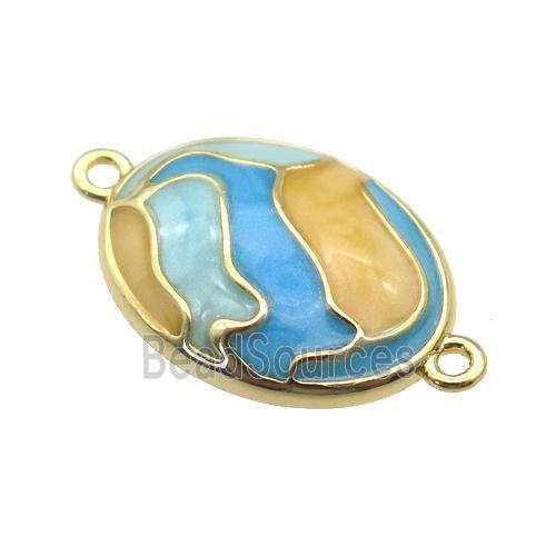 copper oval connector with enamel, puzzle, gold plated