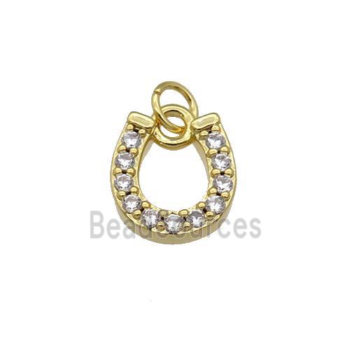 copper Horseshoe Good Luck Charm pendant paved zircon, gold plated