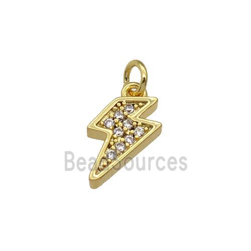 copper Lightning charm pendant paved zircon, gold plated