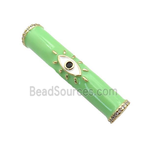 copper curved tube beads with appleGreen enamel, eye, gold plated