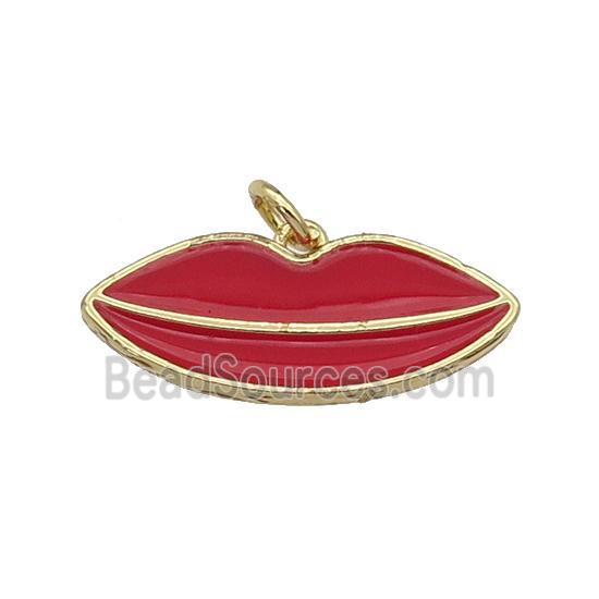 copper Lip pendant with red enamel, gold plated