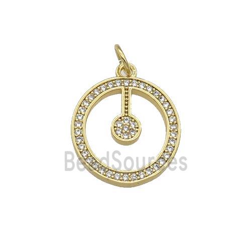 copper coin pendant paved zircon, gold plated