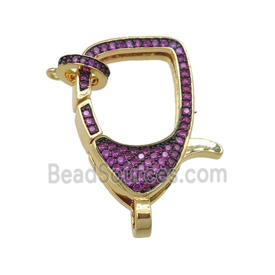 copper Lobster Clasp paved hotpink zircon, gold plated