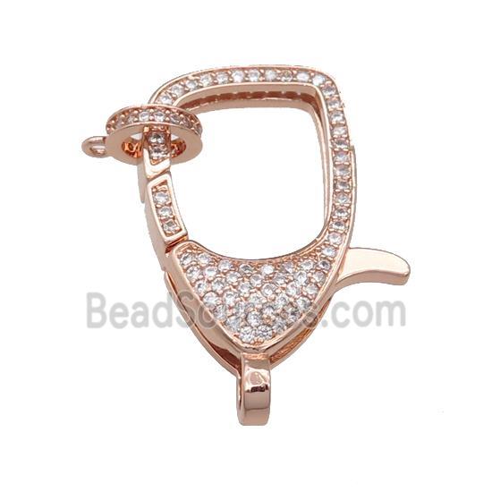 copper Lobster Clasp paved zircon, rose gold