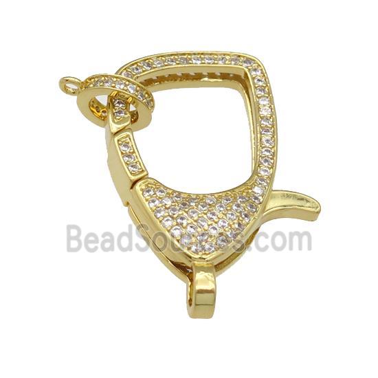 copper Lobster Clasp paved zircon, gold plated