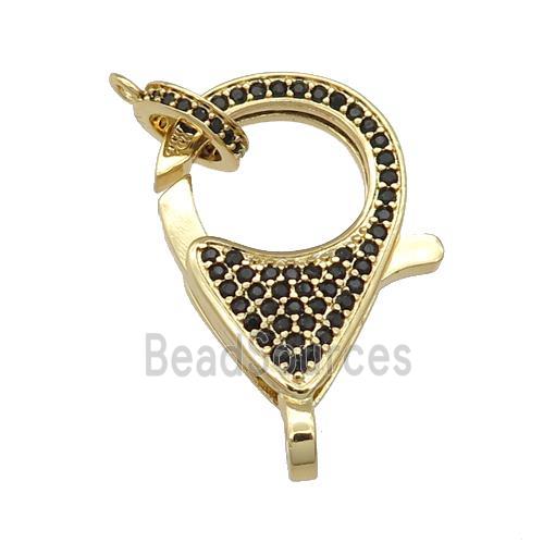 copper Lobster Clasp paved black zircon, gold plated