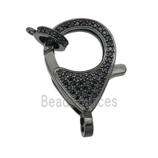 copper Lobster Clasp paved black zircon, black plated