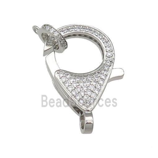 copper Lobster Clasp paved zircon, platinum plated