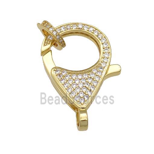 copper Lobster Clasp paved zircon, gold plated