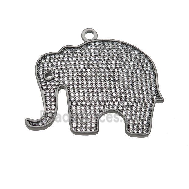 copper Elephant charm pendant paved zircon, black plated