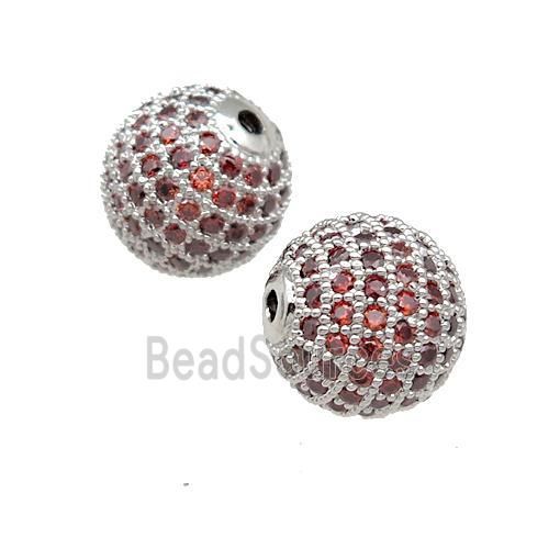 round copper Beads pave orange zircon, platinum plated