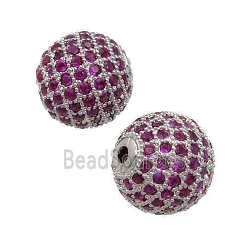 round copper Beads pave hotpink zircon, platinum plated